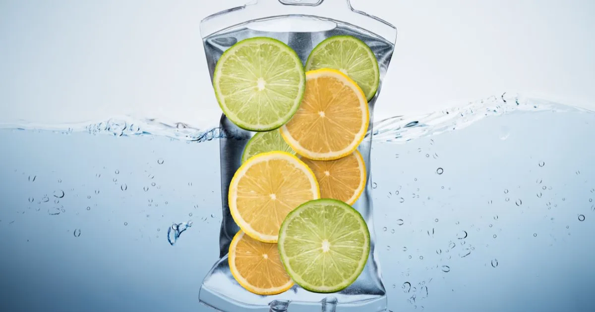 IV Vitamin Therapy bag with citrus slices submerged in water, in Goldsboro, NC
